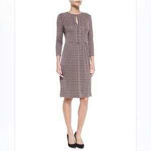 Tory Burch silk shift dress keyhole knee length blue red floral print Small S